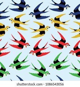 Seamless colorful swallow birds pattern background