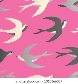 Seamless colorful swallow pattern background. Vector illustration