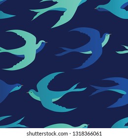 Seamless colorful swallow pattern background. Vector illustration