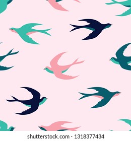 Seamless colorful swallow pattern background. Vector illustration