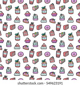 Seamless colorful sweets vector background. Vector illustration isolated on white background