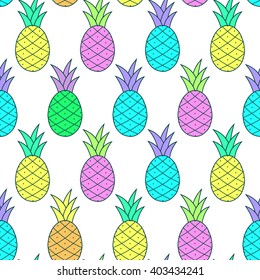 Seamless Colorful Tasty Pineapple Pattern in pop-art style