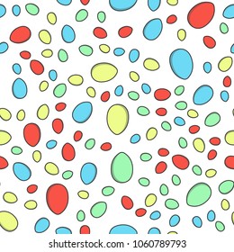 Seamless colorful texture pattern wiith red, blue, green and yellow eggs.