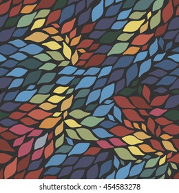 Seamless colorful texture with patterns with leaves.