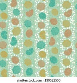 Seamless colorful texture with seashells and stones. Sea endless pattern. Template for design and decoration