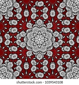 Seamless colorful textured curls. Seamless pattern on black, white and red colors. Colorful elements in oriental style arabesques. Vector colorful seamless pattern.