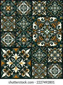 Seamless colorful tile with Islam, Arabic, Indian, ottoman motifs. Majolica pottery tile. Portuguese and Spain azulejo. Ceramic tile in talavera style. Vector illustration.