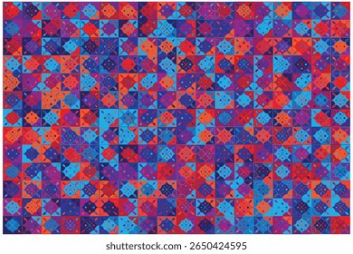 O padrão de azulejos coloridos sem costura em estilo vetorial adiciona energia e personalidade às paredes ou pisos, adequado para espaços criativos, divertidos ou expressivos.