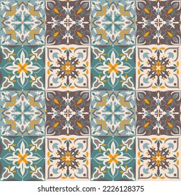 Seamless colorful tile in turkish style. Majolica pottery. Portuguese and Spain decor. Ceramic tile in talavera style. Vector illustration.