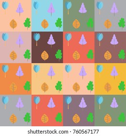 Seamless colorful trees pattern on color-block background. Cute, fun illustration vector.