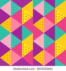 Seamless colorful triangle geometric. Blue, yellow, pink, and purple.