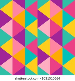 Seamless colorful triangle geometric. Blue, yellow, pink, and purple.