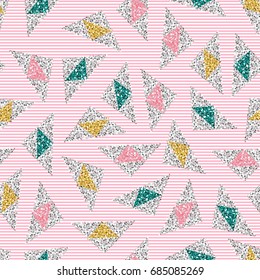 seamless colorful  triangle glitter  pattern on pink stripe  background