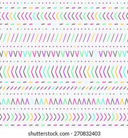 seamless colorful tribal ethnic pattern on a watercolor paper background