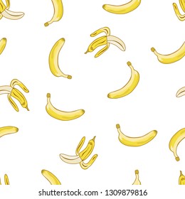 Seamless colorful tropical background. Pattern with yellow bananas.
