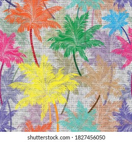 seamless colorful  tropical palm trees pattern