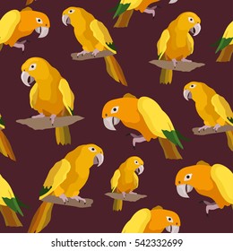 Seamless colorful tropical pattern with parrot bird. Can be used for textile, website background, book cover, packaging.