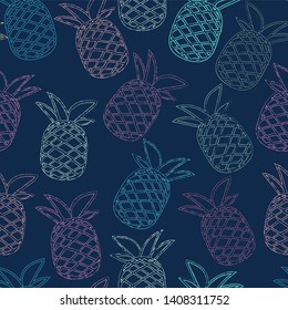 Seamless colorful tropical pineapple vector pattern for summer.