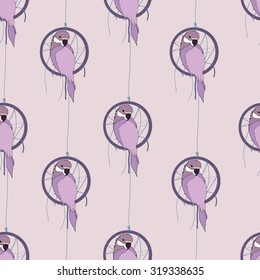 Seamless colorful tropical vector pattern with parrots and rings