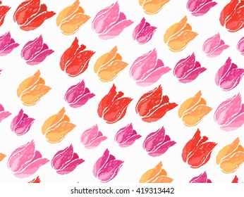 Seamless colorful tulip pattern on a white background