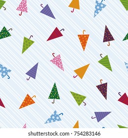 Seamless colorful umbrella pattern, image of rain