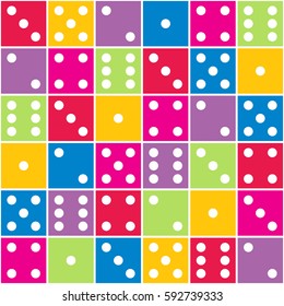 Seamless colorful various positions dice pattern.