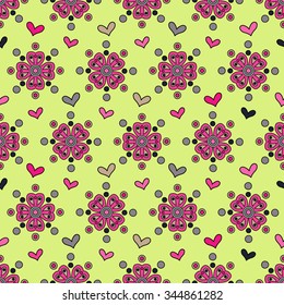 Seamless colorful vector background with decorative flowers