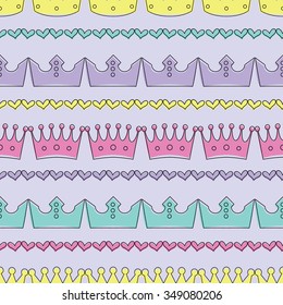 Seamless colorful vector background with decorative crowns