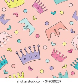 Seamless colorful vector background with decorative crowns