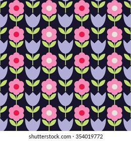 Seamless colorful vector background with decorative flowers