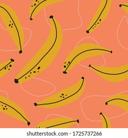 Impermeable colorido vectorial plano patrón bananero en fondo rosa. Imprimir para tela, papel pintado.