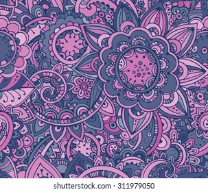 Seamless colorful vector Floral Pattern. Hand Drawn doodle texture, Decorative Flowers