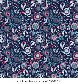 Seamless colorful vector floral pattern on the dark background