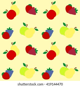 Seamless colorful vector fruit background. Endless pattern with fruits and berries. Suitable for finishing dishes, towels, pot holders, menu.