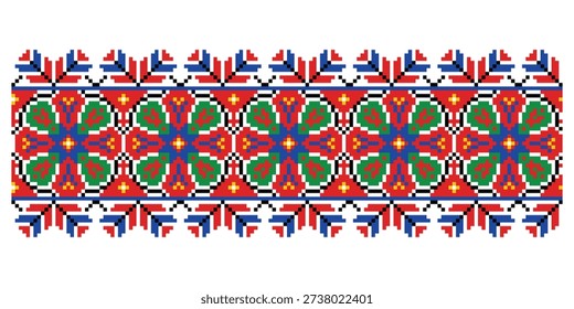 Seamless colorful vector ornament with stylized floral motifs, traditional Ukrainian Dnipro region folk art