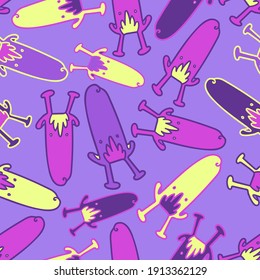 Seamless colorful vector pattern design of lined cute ornamental abstract giraffes in purple and yellow tones. The design is perfect for textiles, backgrounds, decorations, wallpaper, wrapping paper