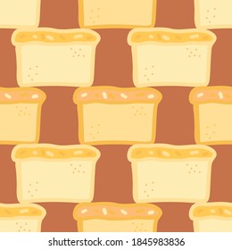 Seamless colorful vector pattern of fresh baked loaves of bread in warm pastel orange colors. The design is perfect for backgrounds, textiles, decorations, advertisements, wrapping paper, packaging
