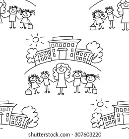 Seamless colorful vector pattern. Kids drawing style