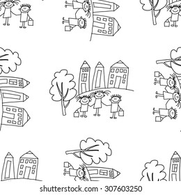 Seamless colorful vector pattern. Kids drawing style