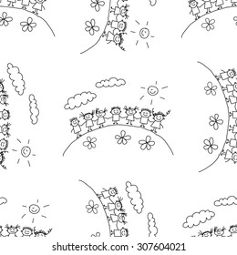 Seamless colorful vector pattern. Kids drawing style