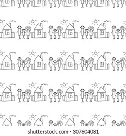 Seamless colorful vector pattern. Kids drawing style