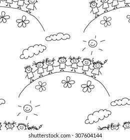 Seamless colorful vector pattern. Kids drawing style
