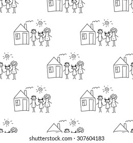 Seamless colorful vector pattern. Kids drawing style