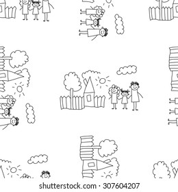 Seamless colorful vector pattern. Kids drawing style