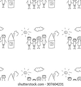Seamless colorful vector pattern. Kids drawing style