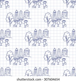 Seamless colorful vector pattern. Kids drawing style