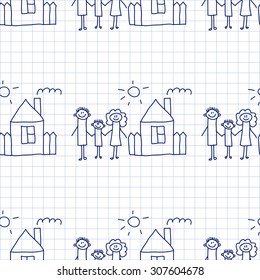 Seamless colorful vector pattern. Kids drawing style