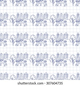 Seamless colorful vector pattern. Kids drawing style
