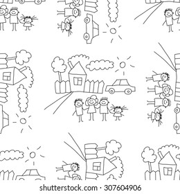 Seamless colorful vector pattern. Kids drawing style