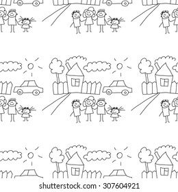 Seamless colorful vector pattern. Kids drawing style